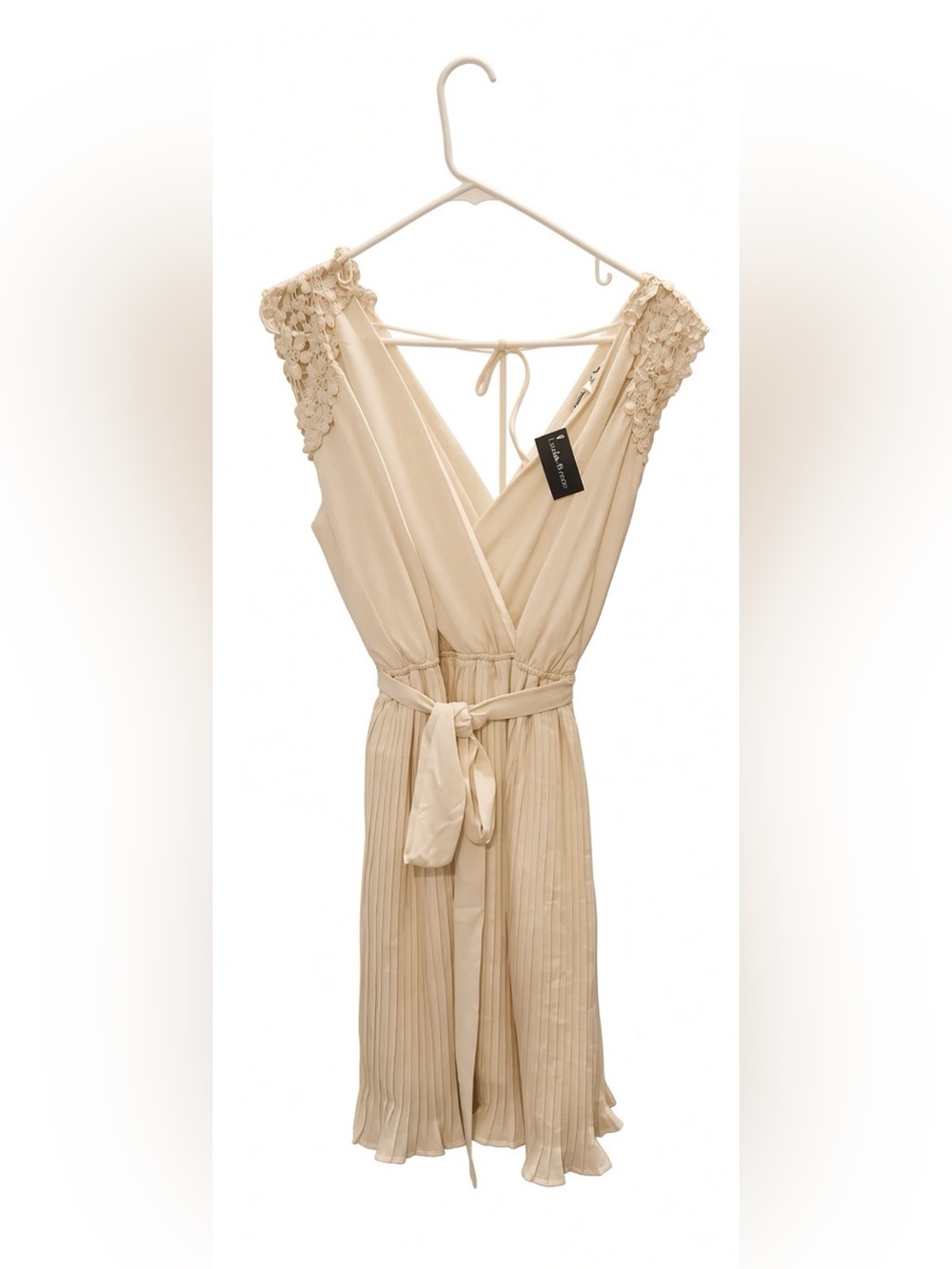 Cream Beige Dress Lace Knit Size Small Womens Off White